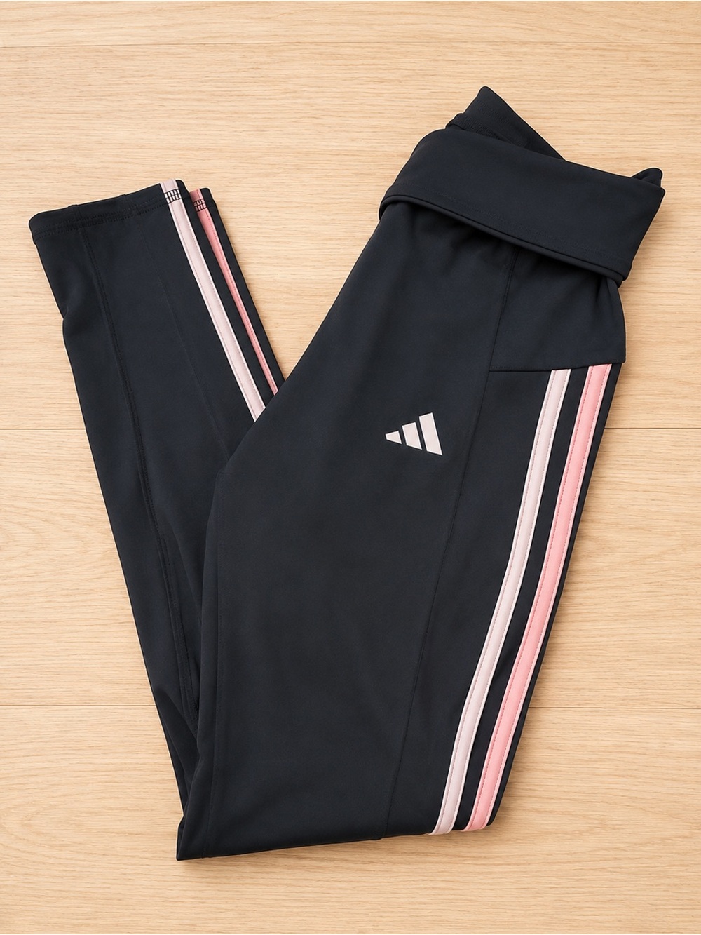 Adidas Youth XL Black & Pink Stripe Athletic Leggings